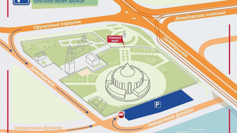 Уважаемые посетители! 5 марта стоянка для автомобилей посетителей, расположенная вдоль набережной реки Упы, будет закрыта с 10.00 до 15.00. Приносим свои извинения! Тульский Государственный Музей Оружия